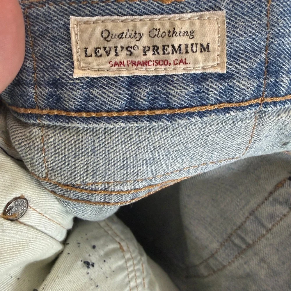 Levis Premium 501 Original Fit Patchwork Distressed Jeans Mens 38x32 Light Wash